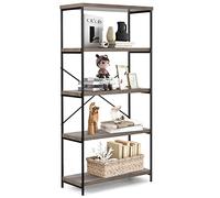 CASART 5-Tier Industrial Bookcase (Grey, 79 x 35 x 159cm) | Freestanding Metal Frame Storage Rack Shelving Unit, Display Bookshelf Ladder Shelf Plant Stand for Office Study Living Room