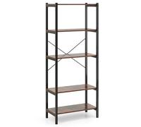 CASART 5-Tier Industrial Bookcase (Rustic Brown + Black, 66 x 34 x 160cm) | Freestanding Metal Frame Storage Rack Shelving Unit, Display Bookshelf Ladder Shelf Plant Stand for Office Study Living Room