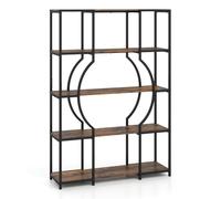 CASART 5-Tier Industrial Bookshelf | Metal Frame Bookcase with Arc-Shaped Design & Open Shelves, Freestanding Display Shelf for Home Office Living Room