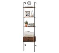 CASART 5-Tier Ladder Bookshelf, Wall-Mounted Bookcase with Drawer, Open Shelves & Metal Frame, 178cm Industrial Metal Frame Display Rack Storage Shelving Unit for Living Room Home Office Bedroom