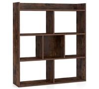 CASART 7-Cube Bookshelf, Wooden Freestanding Bookcase with Anti-Toppling Devices, Modern Display Shelf Open Shelving Unit for Living Room Bedroom Office (Rustic Brown)