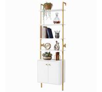 CASART 7-Tier Ladder Shelf with 2-Door Cabinet (White+Gold)