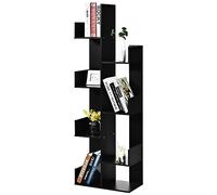 CASART 8-Tier Tree-Shaped Bookshelf, Freestanding Bookcase with Anti-toppling Device and Side Panel, Floor Standing Display Shelf Organizer for Living Room, Study Room, Home & Office (Black)