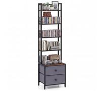CASART CD Storage Rack, 5-Tier DVD Shelf Organizer | Fabric Drawers & Adjustable Book Stoppers for DVDs, CDs, Gmaes & Games, Media Cabinet for Living Room Bedroom Home Office
