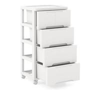 CASART Chest of Drawers, 4/5/6 Tiers Mobile Storage Dresser Cabinet Tower Unit with Wheels, Plastic Storage Chest Utility Storage Drawers for Bedroom Living Room Kitchen Bathroom (4-Tier)