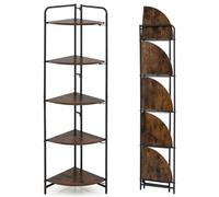 CASART Corner Shelf, 4/5/6-Tier Wooden Tall Bookshelf, Freestanding Storage Shelf Narrow Ladder Shelving Unit for Living Room Bedroom Office Hallway (Rustic Brown+Black, 5-Tier)