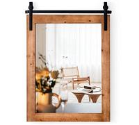 CASART Decorative Wall Mirror, Rustic Farmhouse Wall Mounted Hanging Mirror, Explosion-proof Barn Door Style Rectangle Vanity Mirror for Living Room Bedroom Bathroom Dressing Room (Brown, 76 x 55cm)