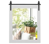 CASART Decorative Wall Mirror, Rustic Farmhouse Wall Mounted Hanging Mirror, Explosion-proof Barn Door Style Rectangle Vanity Mirror for Living Room Bedroom Bathroom Dressing Room (White, 76 x 55cm)
