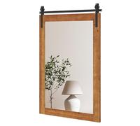 CASART Decorative Wall Mirror, Rustic Farmhouse Wall Mounted Hanging Mirror, Explosion-proof Barn Door Style Rectangle Vanity Mirror for Living Room Bedroom Bathroom Dressing Room (Tan, 91 x 61cm)