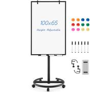 CASART Flip Chart White Board, Height Adjustable Dry Erase Board with Stand, Eraser, Magnets & Paper Clips, 100 x 65 CM Mobile Magnetic Whiteboard for Home Office Classroom (Black)