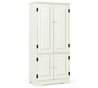 CASART Floor Storage Cabinet, Wooden Storage Cupboard with Adjustable Shelves and 4 Doors, Free Standing Hallway Sideboard for Living Room Bathroom Kitchen Office (White)