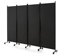 CASART Folding Room Dividers, 3/4 Panels Movable Protective Privacy Screens with Lockable Wheels, Steel Frame Portable Fabric Screen Room Partition for Home Office (4 Panels-224x30x172 cm, Black)