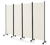 CASART Folding Room Dividers, 3/4 Panels Movable Protective Privacy Screens with Lockable Wheels, Steel Frame Portable Fabric Screen Room Partition for Home Office (4 Panels-224x30x172 cm, White)