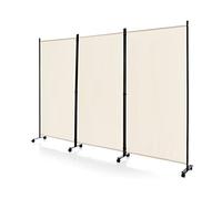 CASART Folding Room Dividers, 3/4 Panels Movable Protective Privacy Screens with Lockable Wheels, Steel Frame Portable Fabric Screen Room Partition for Home Office (3 Panels-260x30x180 cm, White)