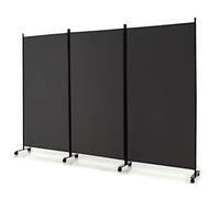 CASART Folding Room Dividers, 3/4 Panels Movable Protective Privacy Screens with Lockable Wheels, Steel Frame Portable Fabric Screen Room Partition for Home Office (3 Panels-260x30x180 cm, Grey)
