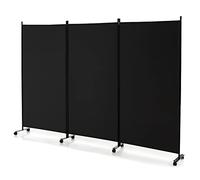 CASART Folding Room Dividers, 3/4 Panels Movable Protective Privacy Screens with Lockable Wheels, Steel Frame Portable Fabric Screen Room Partition for Home Office (3 Panels-260x30x180 cm, Black)