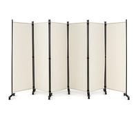 CASART Folding Room Dividers, 6 Panels Movable Protective Privacy Screens with Lockable Wheels, Steel Frame Portable Fabric Screen Room Partition for Home Office (White)