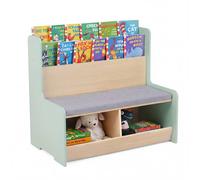 CASART Kids Reading Nook w/Bench Toy Storage Organizer w/Bookshelf &2 Cubbies in Green CASART Green