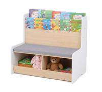 CASART Kids Reading Nook w/Bench Toy Storage Organizer w/Bookshelf &2 Cubbies in White CASART White