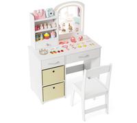 CASART Kids Vanity Setwith Lighted Mirror Princess Makeup Desk and Chair in White CASART White