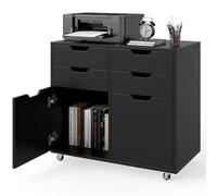 CASART Rolling File Cabinet, 4/5/7 Drawers Freestanding Storage Organizer Cupboard on Wheels, Home Office Lateral Filing Chest (4 Drawers + 2 Door, Black)