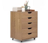CASART Rolling File Cabinet, 4/5/7 Drawers Freestanding Storage Organizer Cupboard on Wheels, Home Office Lateral Filing Chest (5 Drawers, All Natural)