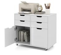 CASART Rolling File Cabinet, 4/5/7 Drawers Freestanding Storage Organizer Cupboard on Wheels, Home Office Lateral Filing Chest (4 Drawers + 2 Door, White)