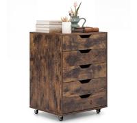 CASART Rolling File Cabinet, 4/5/7 Drawers Freestanding Storage Organizer Cupboard on Wheels, Home Office Lateral Filing Chest (5 Drawers, All Rustic Brown)