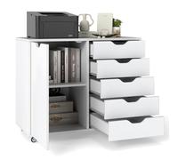 CASART Rolling File Cabinet, 5/7 Drawers Freestanding Storage Organizer Cupboard on Wheels, Home Office Lateral Filing Chest (White, 5 Drawers + 1 Door)