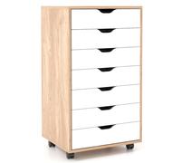 CASART Rolling File Cabinet, 5/7 Drawers Freestanding Storage Organizer Cupboard on Wheels, Home Office Lateral Filing Chest (Natural, 7 Drawers)
