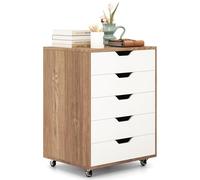 CASART Rolling File Cabinet, 5/7 Drawers Freestanding Storage Organizer Cupboard on Wheels, Home Office Lateral Filing Chest (Natural, 5 Drawers)