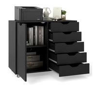 CASART Rolling File Cabinet, 5/7 Drawers Freestanding Storage Organizer Cupboard on Wheels, Home Office Lateral Filing Chest (Black, 5 Drawers + 1 Door)