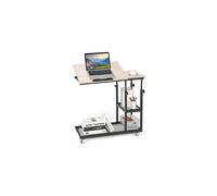CASART Sofa Side Table, Height Adjustable Industrial Rolling Laptop Desk with 360Â Wheels, Tilting Top and Shelves, C-Shaped Mobile Coffee Tea Table
