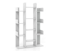 CASART Tree-Shaped Bookshelf, Anti-Tipping 8/13-Tier Bookcase with Side Buffer, Industrial Floor Standing Display Shelf Organizer for Office, Living Room & Balcony (Grey, 13 Tier- 86 x 25 x 141cm)
