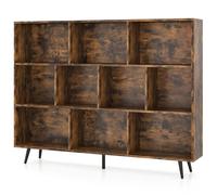 CASART Wooden Bookcase, Freestanding 7/8/10 Cube Bookshelf with Anti-tipping Kits, Modern Display Storage Unit for Living Room Bedroom Study Office (Brown, 140 x 24 x 107cm)