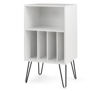 CASART Wooden Record Player Stand, Turntable Stand Sofa Side End Table with 5 Shelves & Metal Legs, Freestanding Vinyl Record Display Shelf Holder for Living Room Bedroom (White)