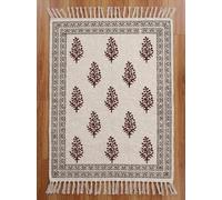 CASAVANI 2.6x20 Handmade Cream Maroon Floral Tree Area Rug Boho Traditional Flatweave Textured Accent Mat with Fringes