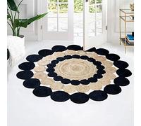 CASAVANI Collection Circle Area Rug - 4 Ft' Round Black Natural Jute Mat Geometric Kilim Rug Indoor Outdoor Use Mat Flatweave Rugs for Bedroom Bedside Round Dining Table Mat Hall & Kitchen