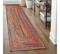 CASAVANI Collection Runner Area Rug - 2.6x8 Feet Multi Color Braided Jute Rug Geometric Kilim Rug Indoor Outdoor Use Carpet Flatweave Rugs for Bedroom Bedside Runner Kitchen Hallway & Stair