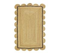 CASAVANI Collection Scalloped Rectangular Rug - 3x5 Black & Beige Scallop Edge Braided Jute Rug Geometric Kilim Rug Indoor Outdoor Use Carpet Flatweave Rugs for Bedroom Dining Room Living Room