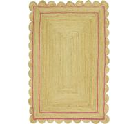 CASAVANI Collection Scalloped Square Rug - 4x4 Pink & Beige Scallop Edge Braided Jute Rug Bordered Kilim Rug Indoor Outdoor Use Carpet Flatweave Rugs for Bedroom Bedside Mat Dining Table Mat