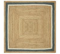 CASAVANI Collection Square Area Rug - 6 x 6 Ft' Beige and Multicolor Geometric Pettern Natural Jute Mat Ideal for High Traffic Area in Hallway Bedroom Living Room