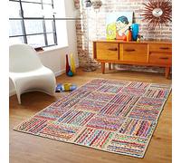 CASAVANI Hand Braided Multipurpose Rag Rug Check Multicolor Chindi Cotton & Jute Rug Home Decorative Carpet Decor Styles-Living Room 8x10 & Bedroom 4x6 Feet