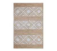 CASAVANI Indian Natural Fiber Jute Rug Geometric Beige and White Jute Dhurrie Decor Styles- Large Rugs For Dining Room Living Room & Kitchen 2.6x4 Feet Runner