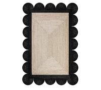 CASAVANI - Kilim Rug 5x7 Area Rug Scalloped Rug Beige & Black Braided Jute Rug Indoor Outdoor Rug Flatweave Rug High Traffic Area Lake House Bedroom Dining Room Living Room