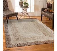 CASAVANI Natural Fiber Collection Square Area Rug - 10' x 10', Beige Geometric Braided Jute Rug 0.27-inch Thick, Ideal for High Traffic Areas in Living Room, Bedroom & Kitchen