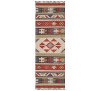 CASAVANI Runner 2.6x6 Area Rug Kilim Rug Reversible Rug Red Multicolor Wool Jute Rug Hand Woven Rug South Western Indoor Outdoor Use Flatweave Rugs for Home Foyer Corridor Hallway Stair Runner