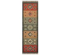 CASAVANI Runner Area Rug 2.6x8 Kilim Rug Boho Rug Red Black Wool Jute Rug South Western Hand Woven Rug Indoor Outdoor Use Boho Rugs for Bedroom Bedside Runner Kitchen Hallway