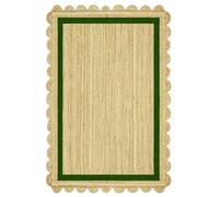 CASAVANI Scalloped Square Rug 3x3 Green Beige Scallop Edge Braided Jute Rug Geometric Kilim Rug Indoor Outdoor Use Carpet Flatweave Rugs for Bedroom Bedside Mat Dining Table Mat