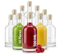 casavetro 10 Sloe Gin Bottles 500ml with Lids and Cork-Style Stoppers - Empty Clear Glass 500 ml Bottling Set for Liqueur, Wine and Cordial - Thick Sturdy Glass for Homemade Still Drinks and Gifts